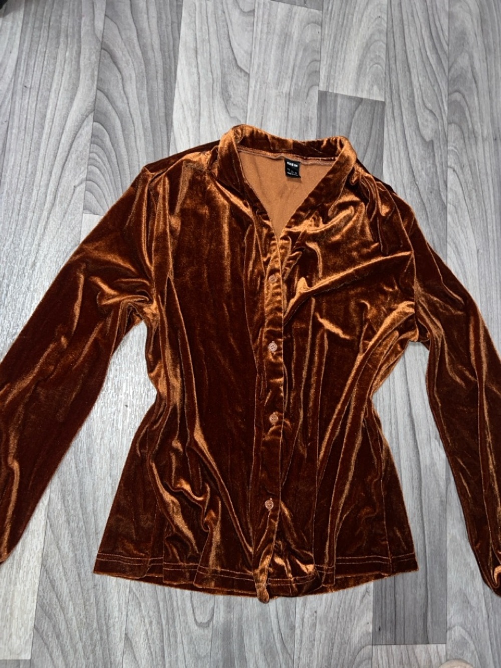 Rust Velvet Button-Up Blouse